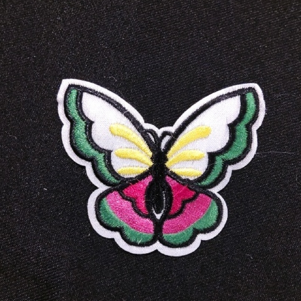 Butterfly Embroidered Black Fabric Patch Iron On
